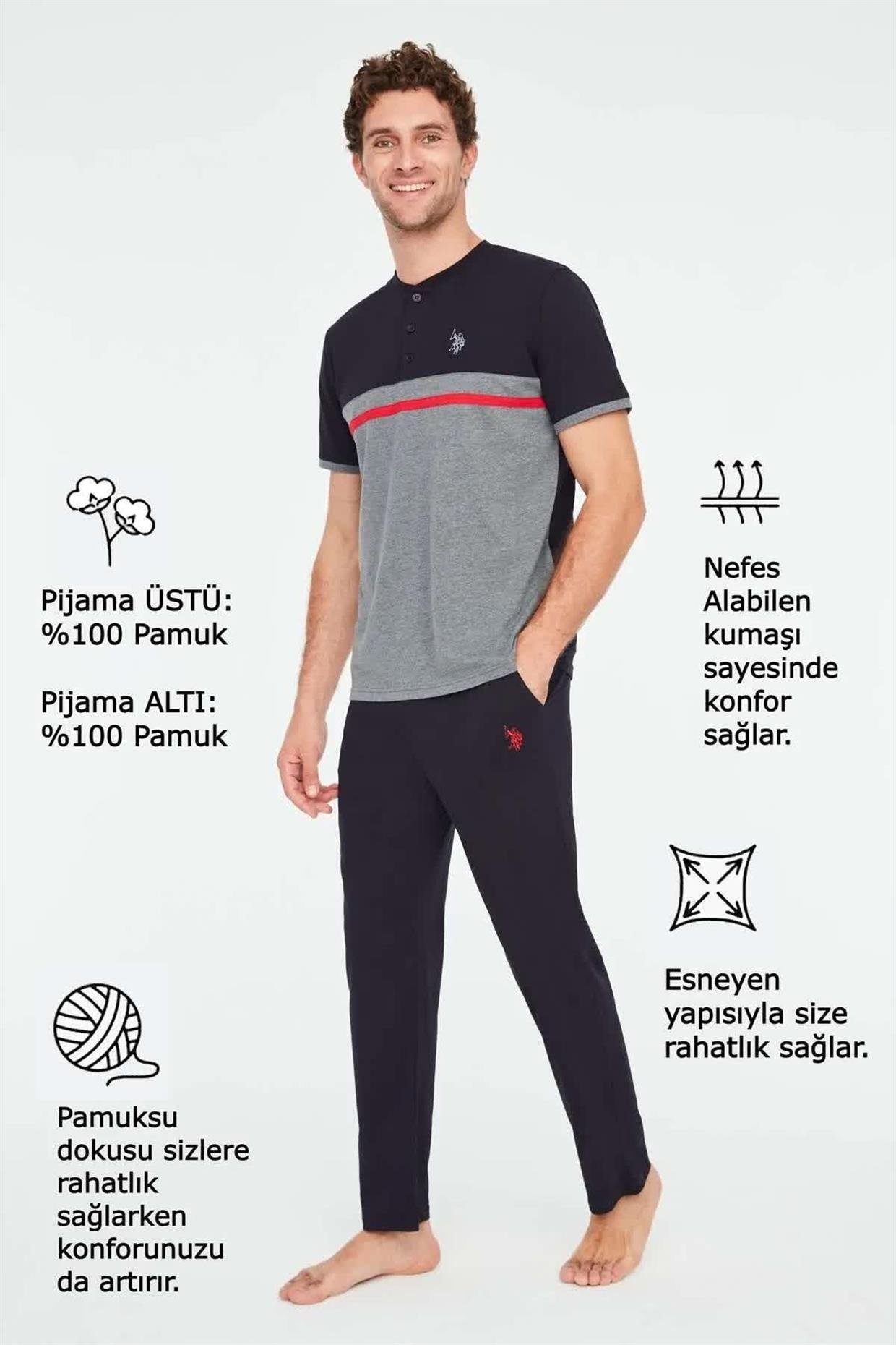 U.S. Polo K.kol Antrasit Erkek Pijama Takımı