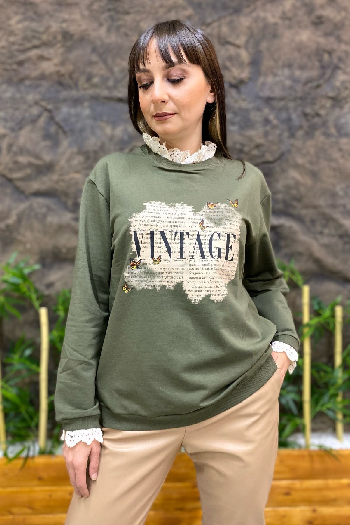 Dantel Yaka Vintage Bask Sweat