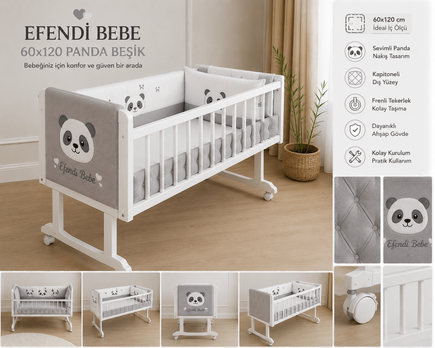 Efendi Bebe 60x120 Panda Beşik