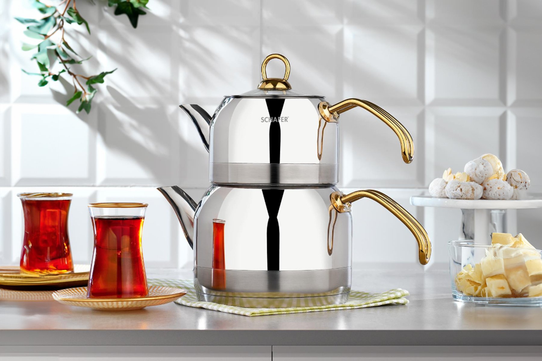 SCHAFER GLD02-462 Ada Çaydanlık Takımı Gold
