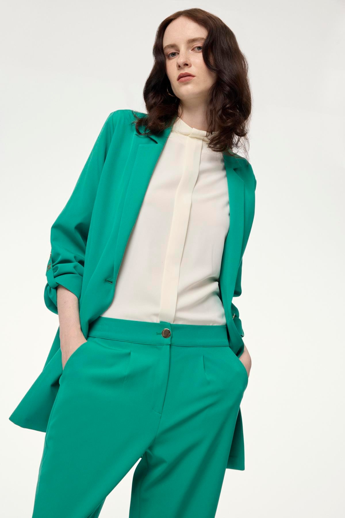 Kol Detaylı Ceket Pantolon Yeşil Takım TK-1144 - Zühre