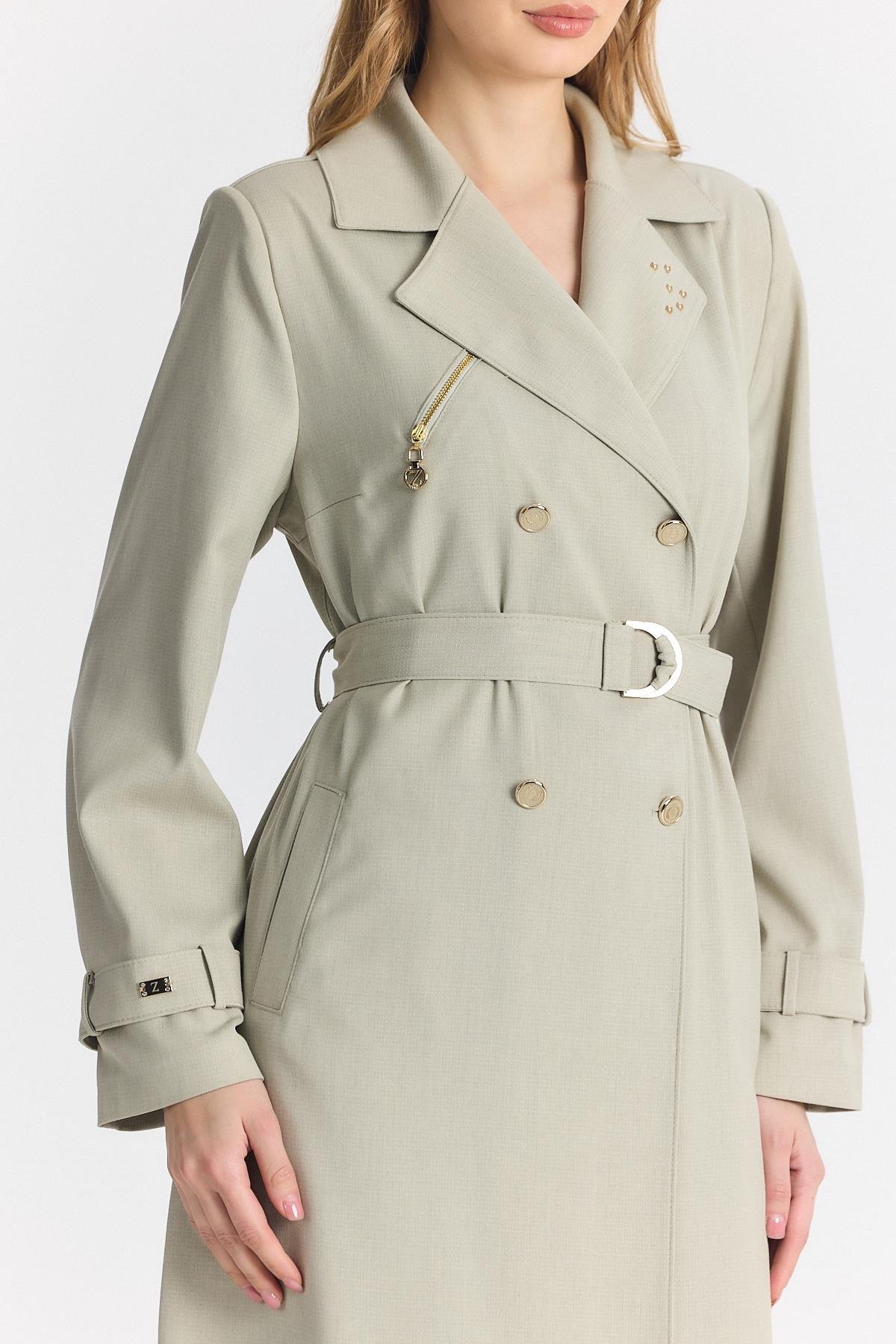 Kruvaze Yaka Kemerli Bej Pardesü 13787 - Zühre