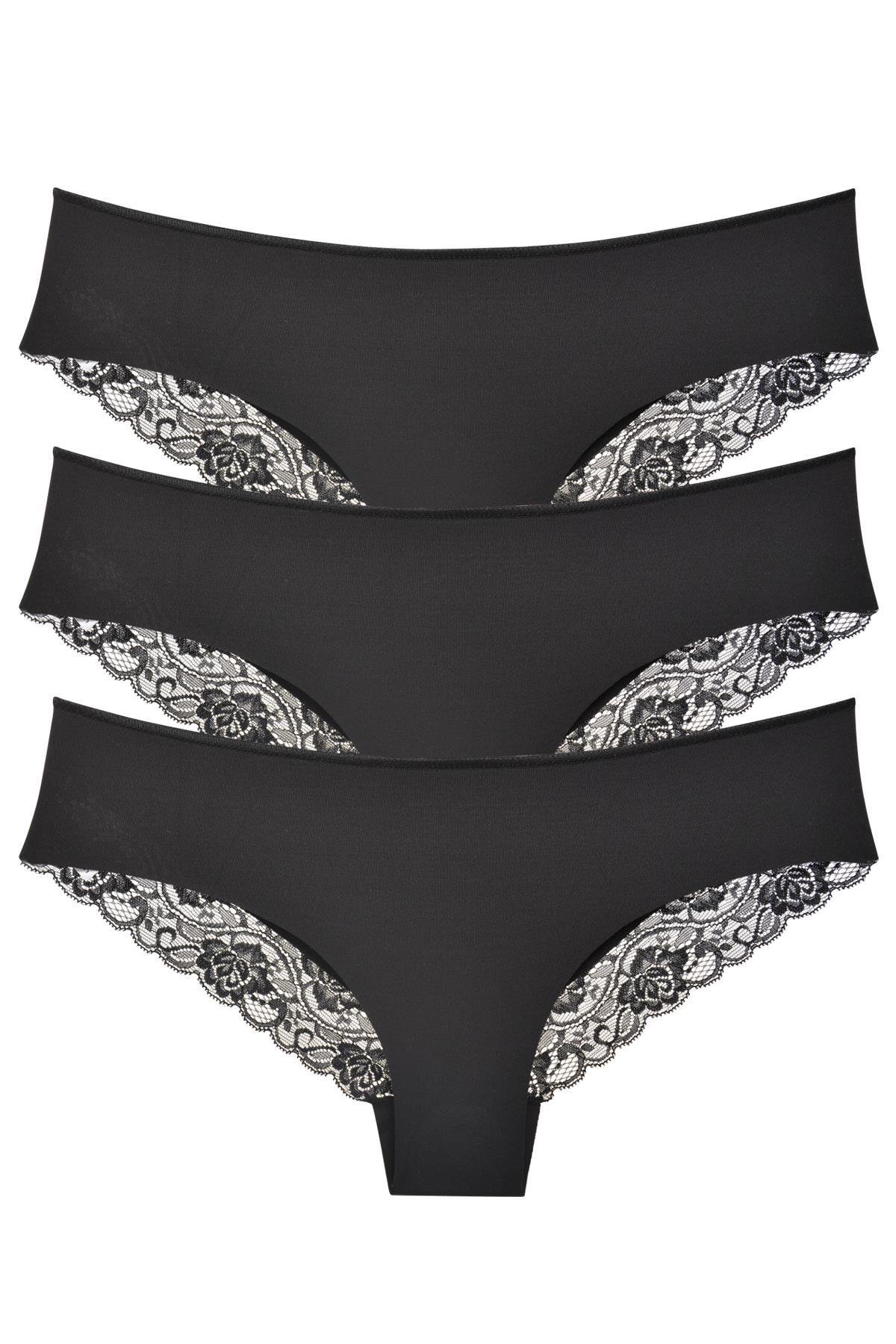 Sensu Kadın Lazer Kesim Dantelli Külot 3 Lü Paket Set SIYAH