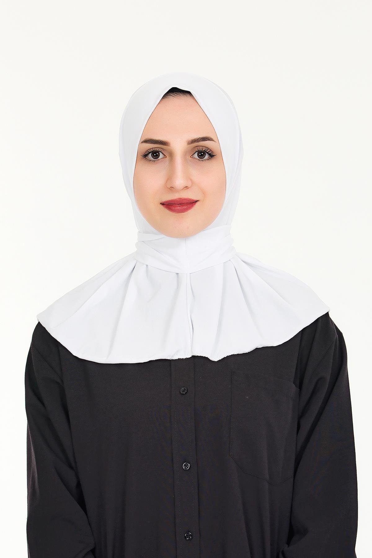 Sensu Kadın Tesettür Hazır Çıtçıtlı Hijab Bone Şal BEYAZ