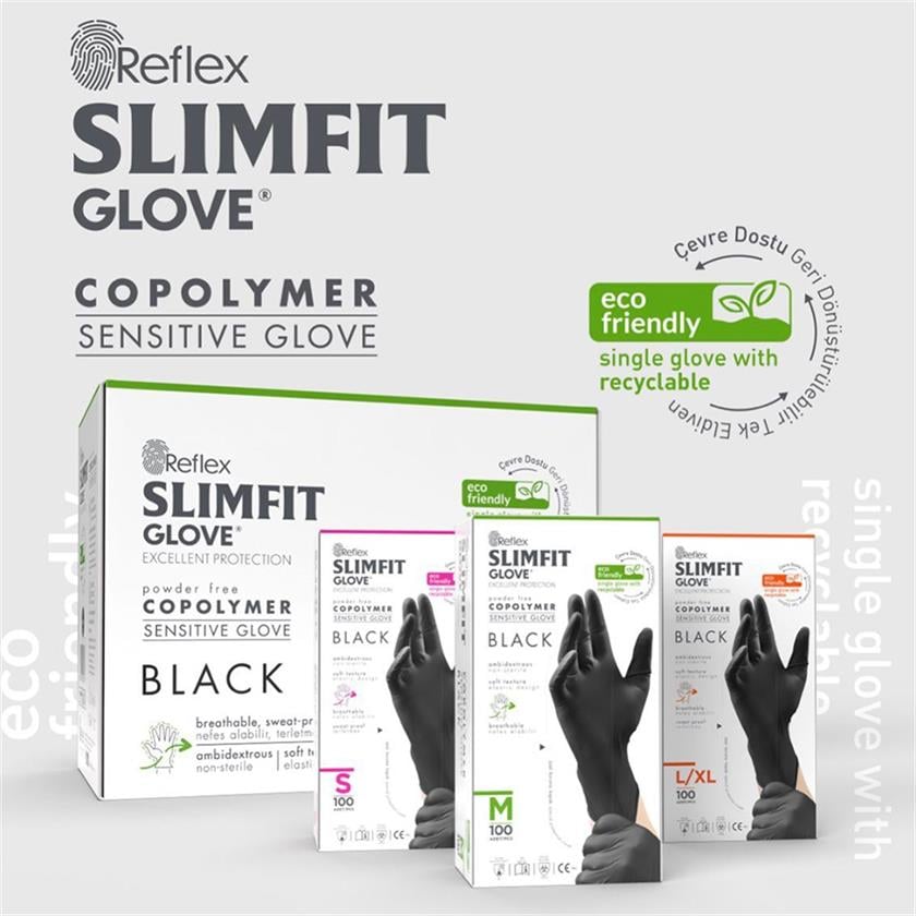 Reflex Slimfit Pudrasız Siyah Eldiven (S-M-L/XL) 100' Lü Paket | Diğer  Eldivenler