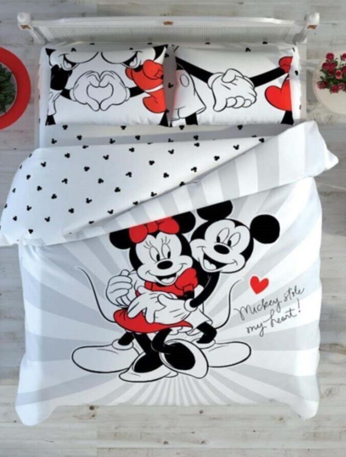 Taç Lisanslı Disney Sevgililer Günü Minnie Mickey Love Day Glow Çift  Kişilik Nevresim Takımı - Evli Home