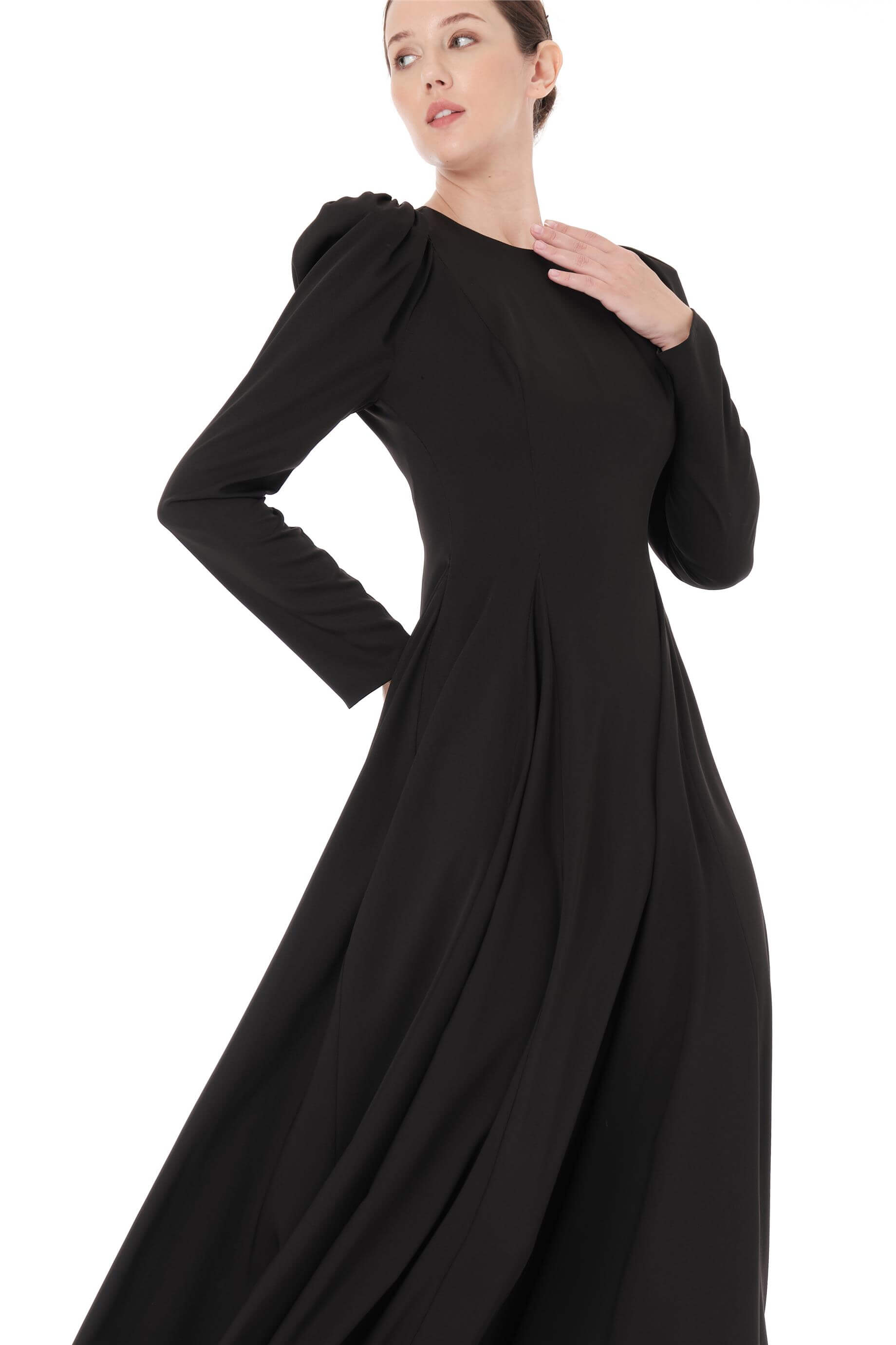 LONG DRESS WITH SEGMENTED SKIRT Black