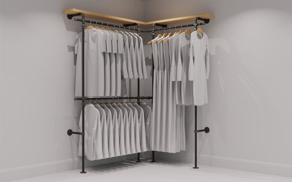 Tena Dekor TD22820 Köşeli Elbise Askısı Rafı Mağaza Askılık Sistemi Giyinme  Odası