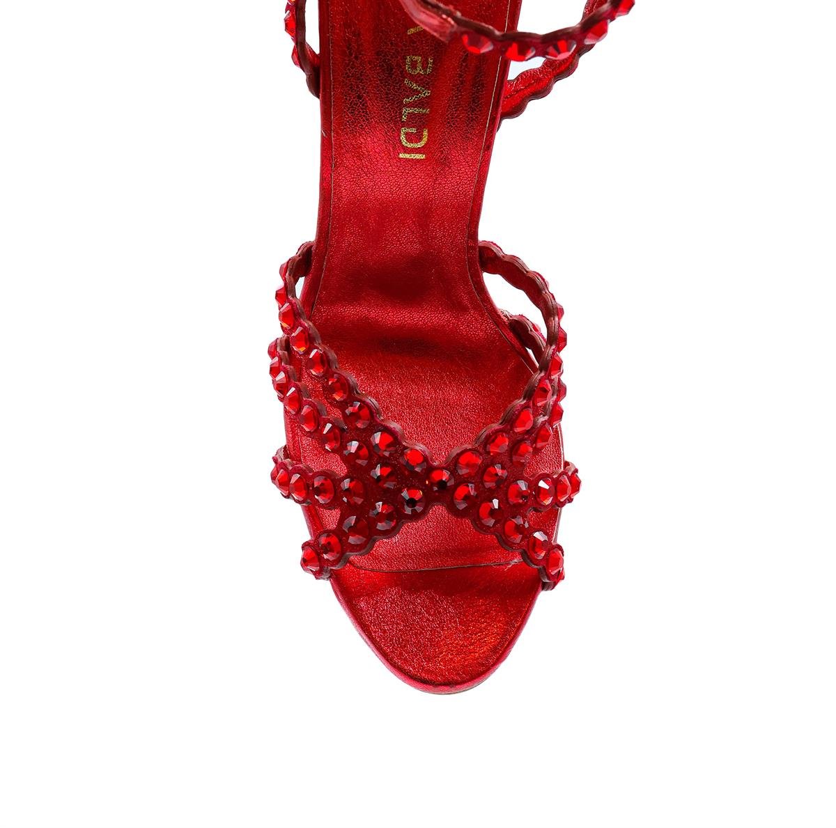 Lada Kırmızı Deri Kadın Topuklu Sandalet