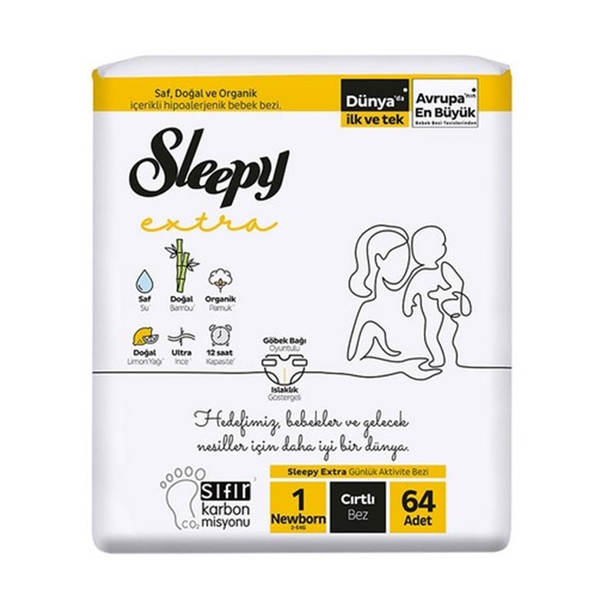 Sleepy Extra Jumbo Yenidoğan 64 lü Bebek Bezi