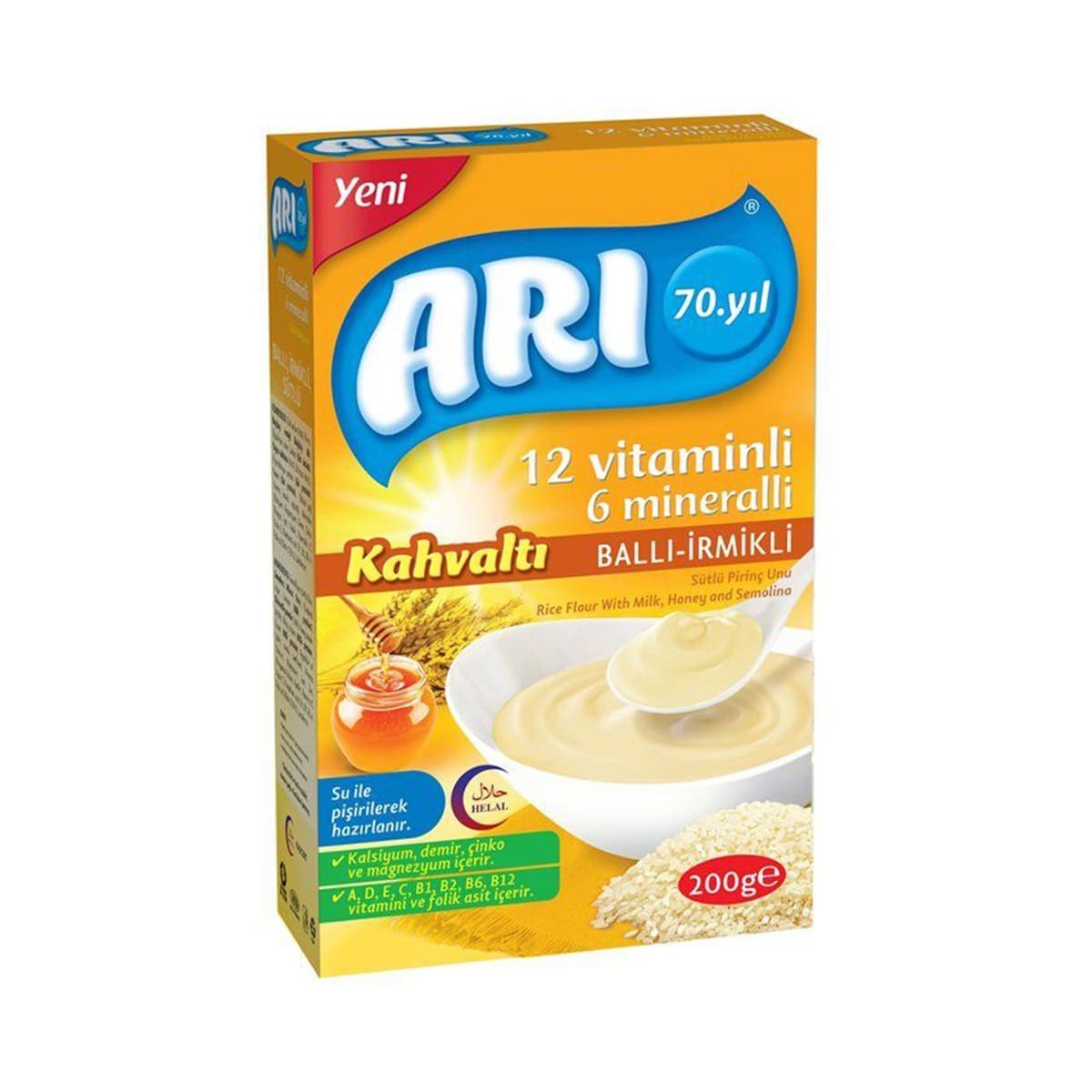 Arı 12 Vitaminli 6 Mineralli Sütlü Ballı İrmikli Kahvaltılık Pirinç Unu  (200 g)