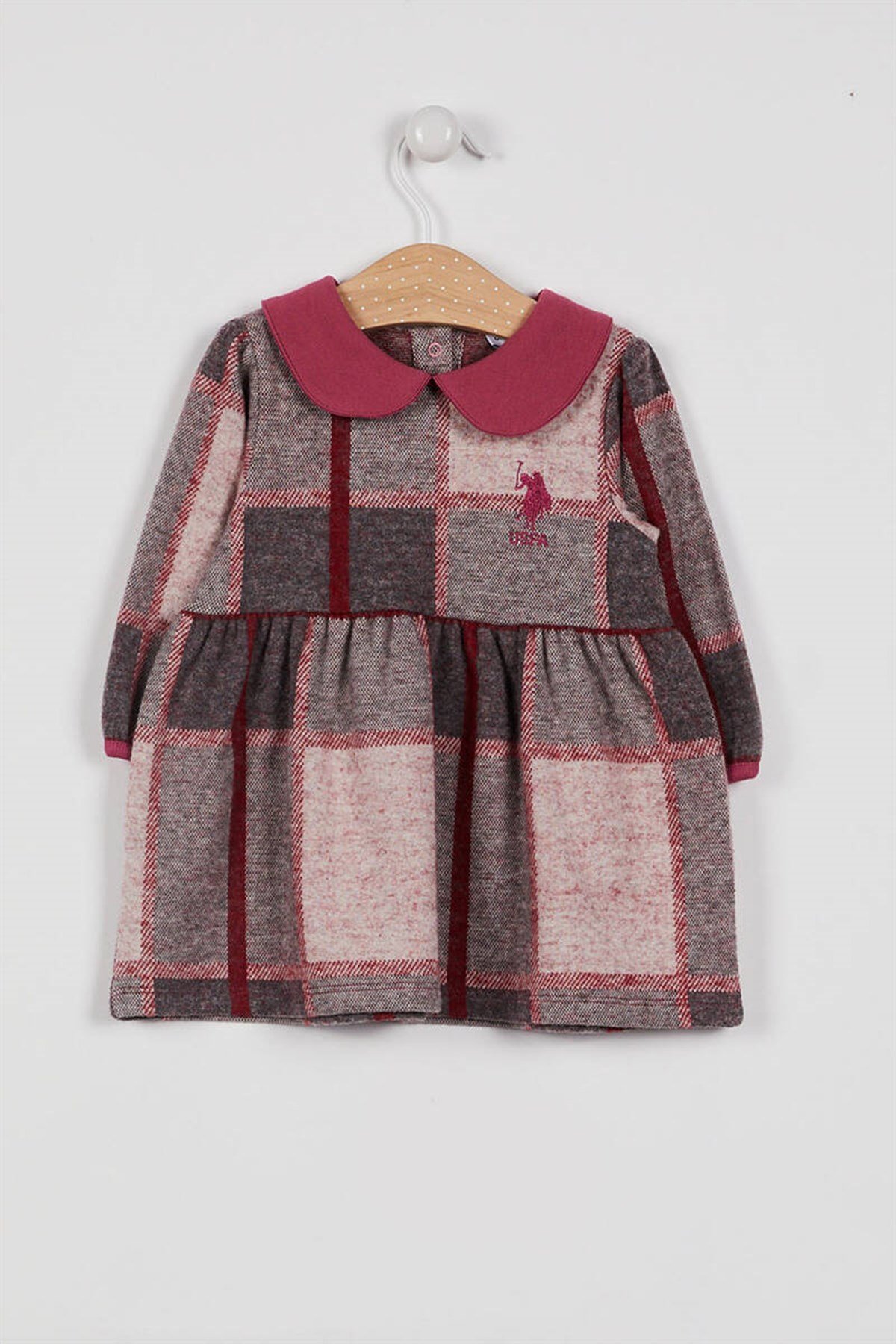 U.S. Polo Assn Lisanslı Ekoseli Gül Kurusu Kız Bebek elbise