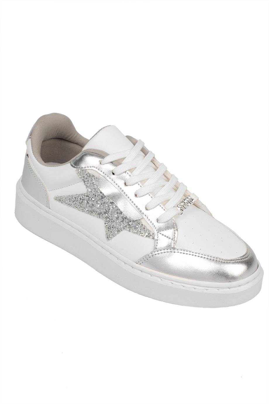 Capone Beyaz Gümüş Yıldızlı Kadın Sneaker Spor Ayakkabı | Caponestore