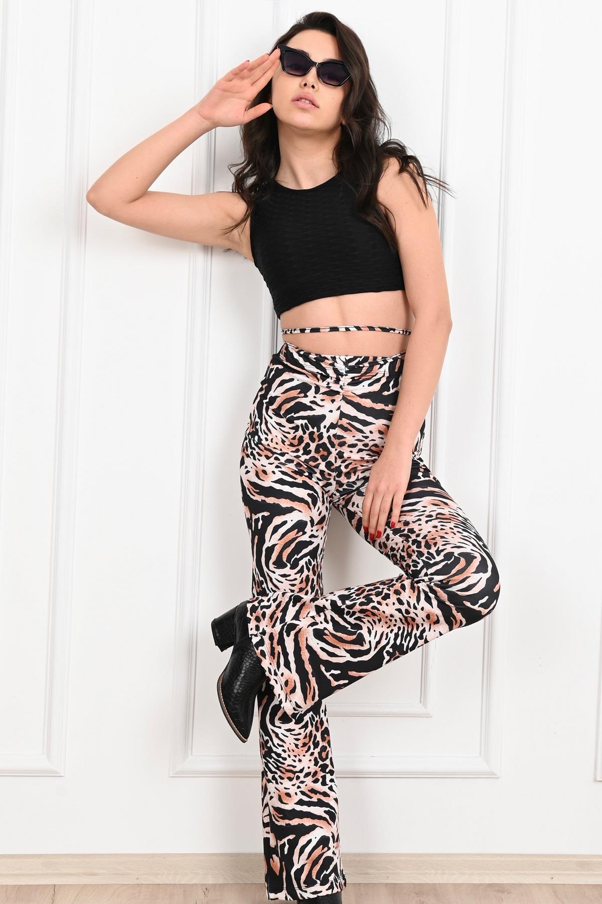 Zebra Desenli Yüksek Bel Tayt -2 6079-22