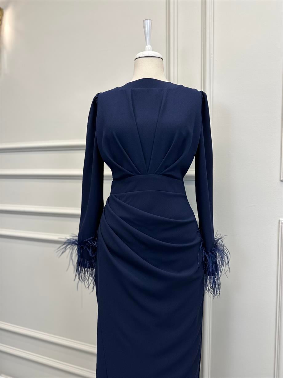 Lotus Evening Dress Navy Blue