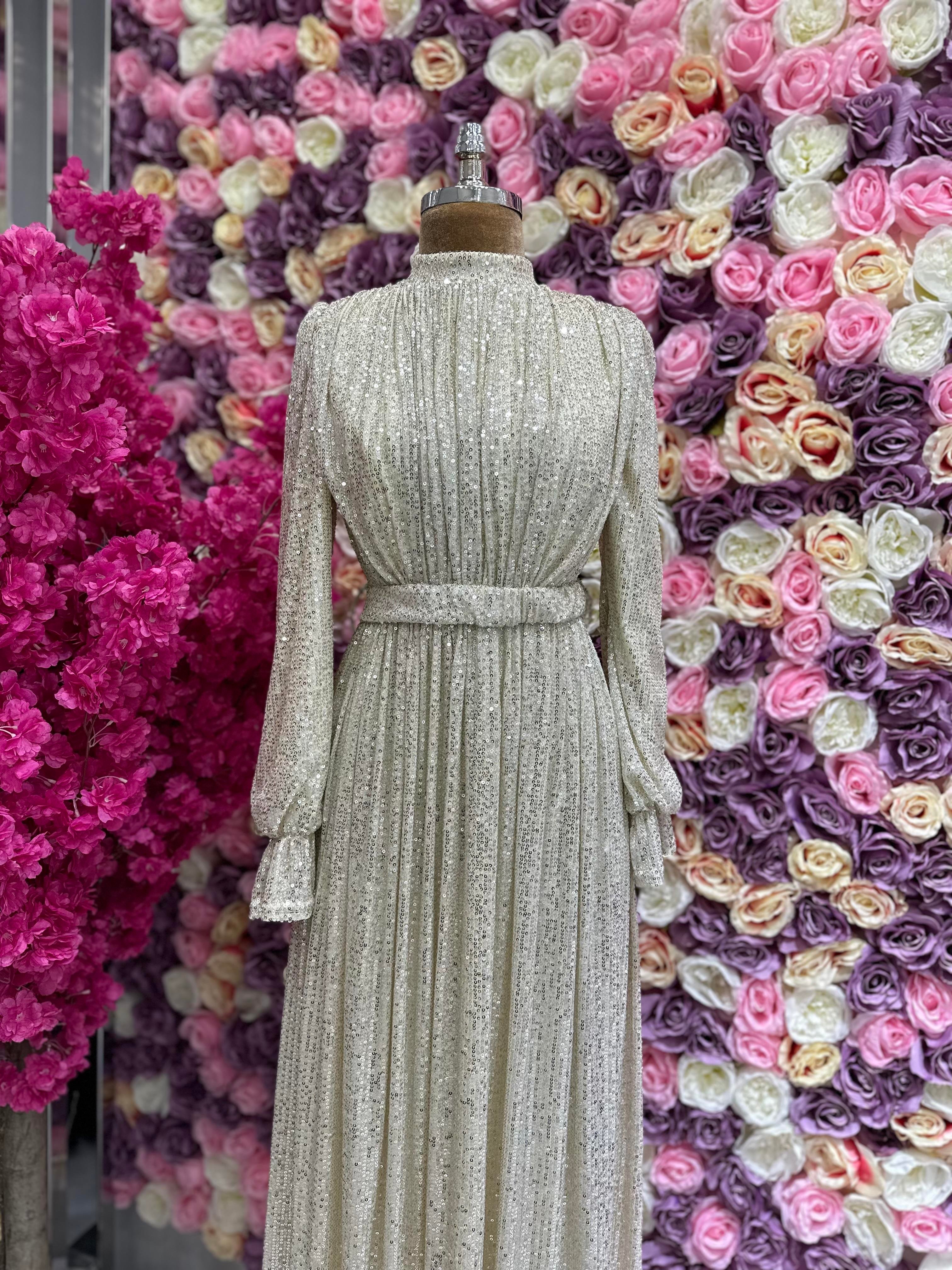Zara Sequin Evening Dress Beige