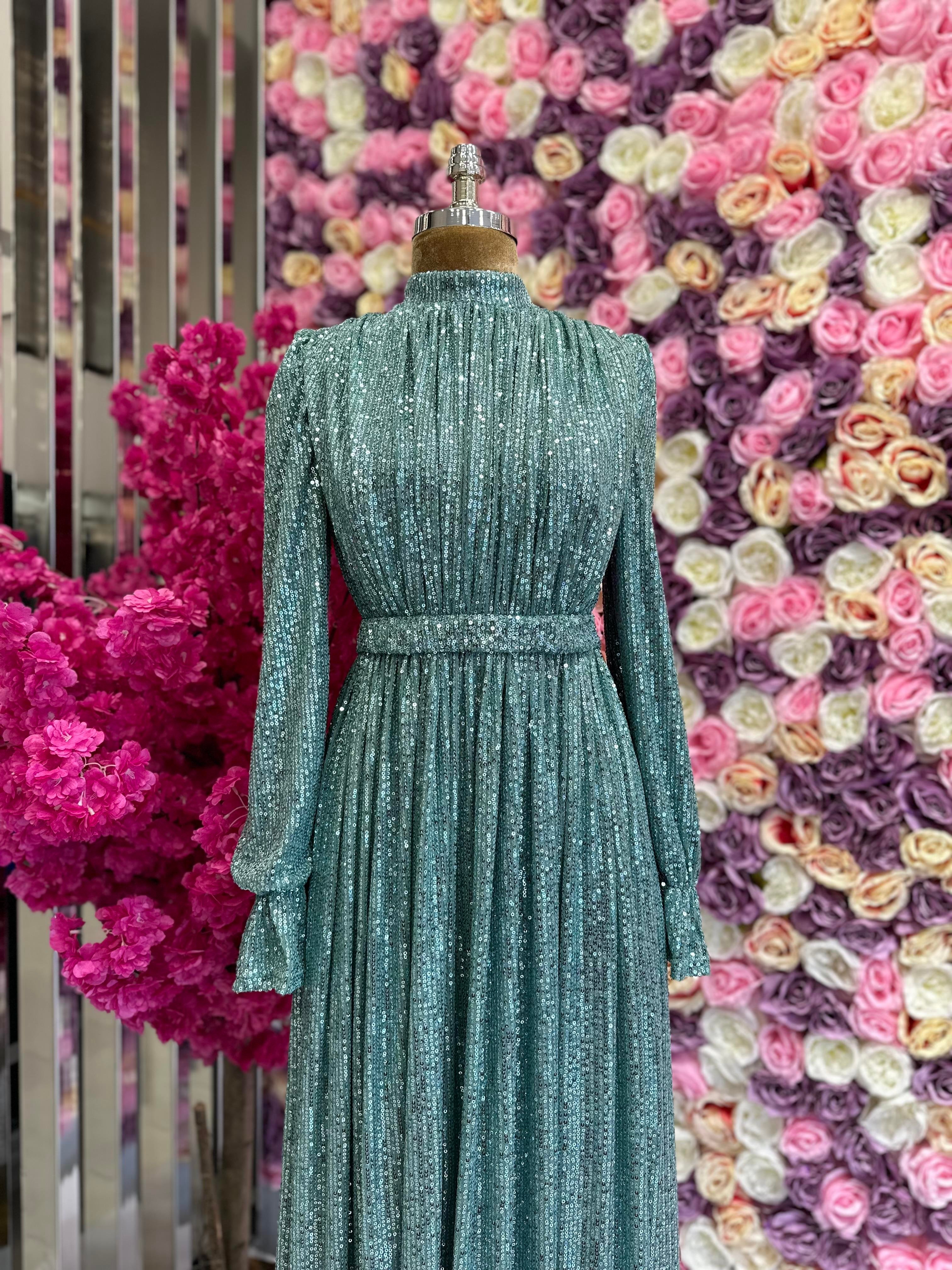 Zara Sequin Evening Dress Mint