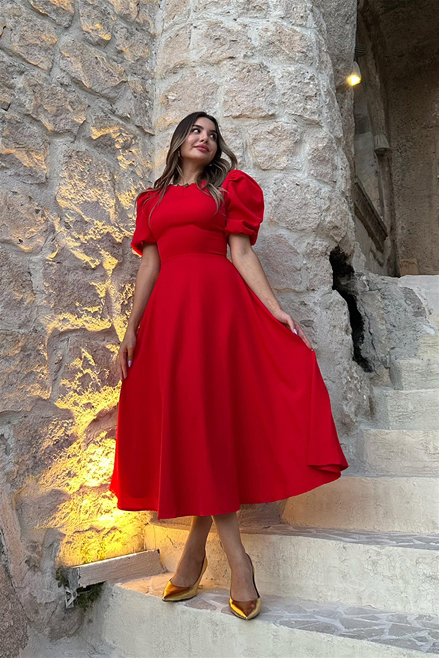 Christina kırmızı romantik elbise