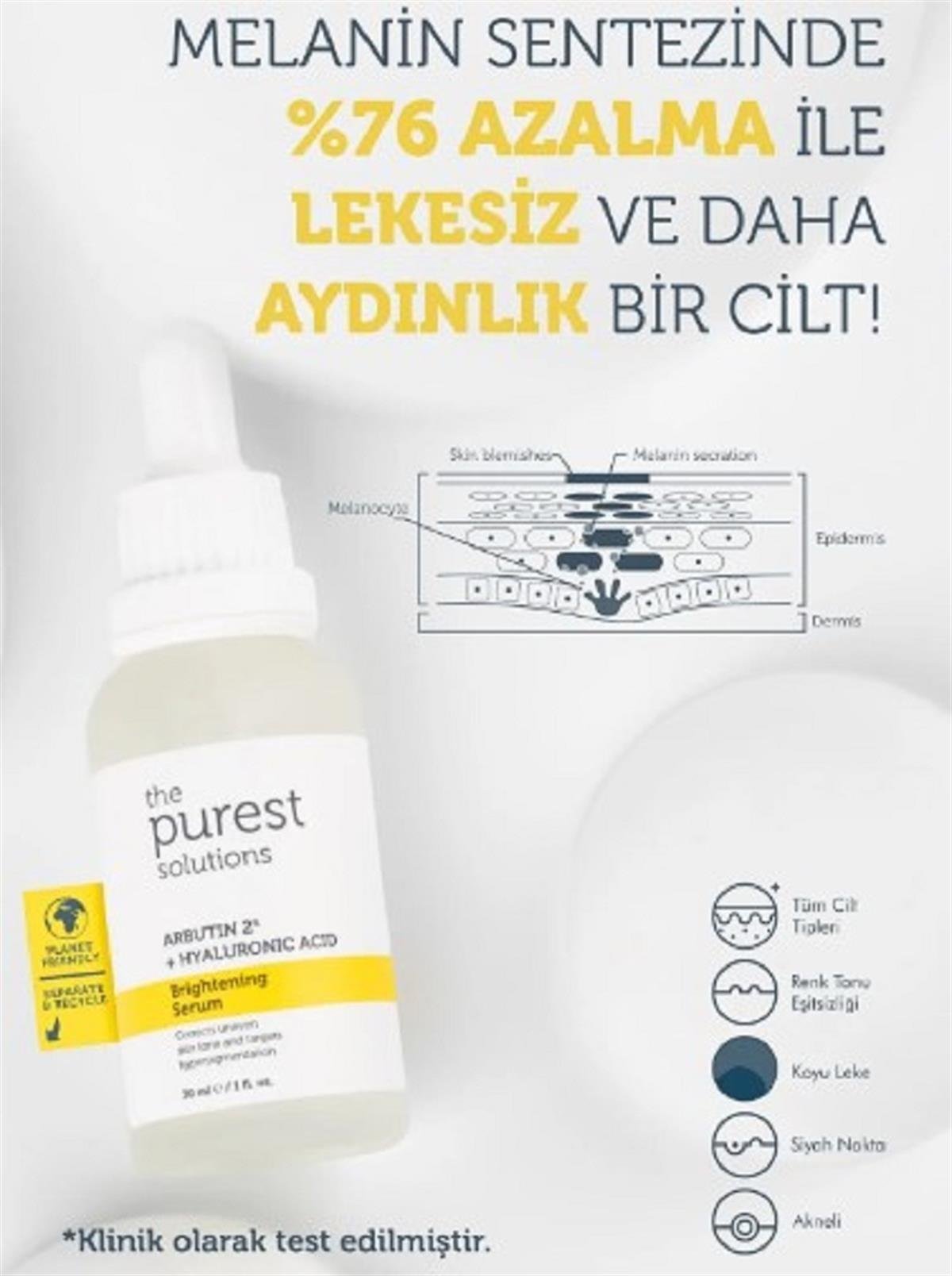 The Purest Solutions Arbutin Leke Giderici ve Cilt Tonu Eşitleyici Cilt  Bakım Serumu 30 ml (Arbutin 2% + Hyaluronic Acid) depoeczanem.com'da.