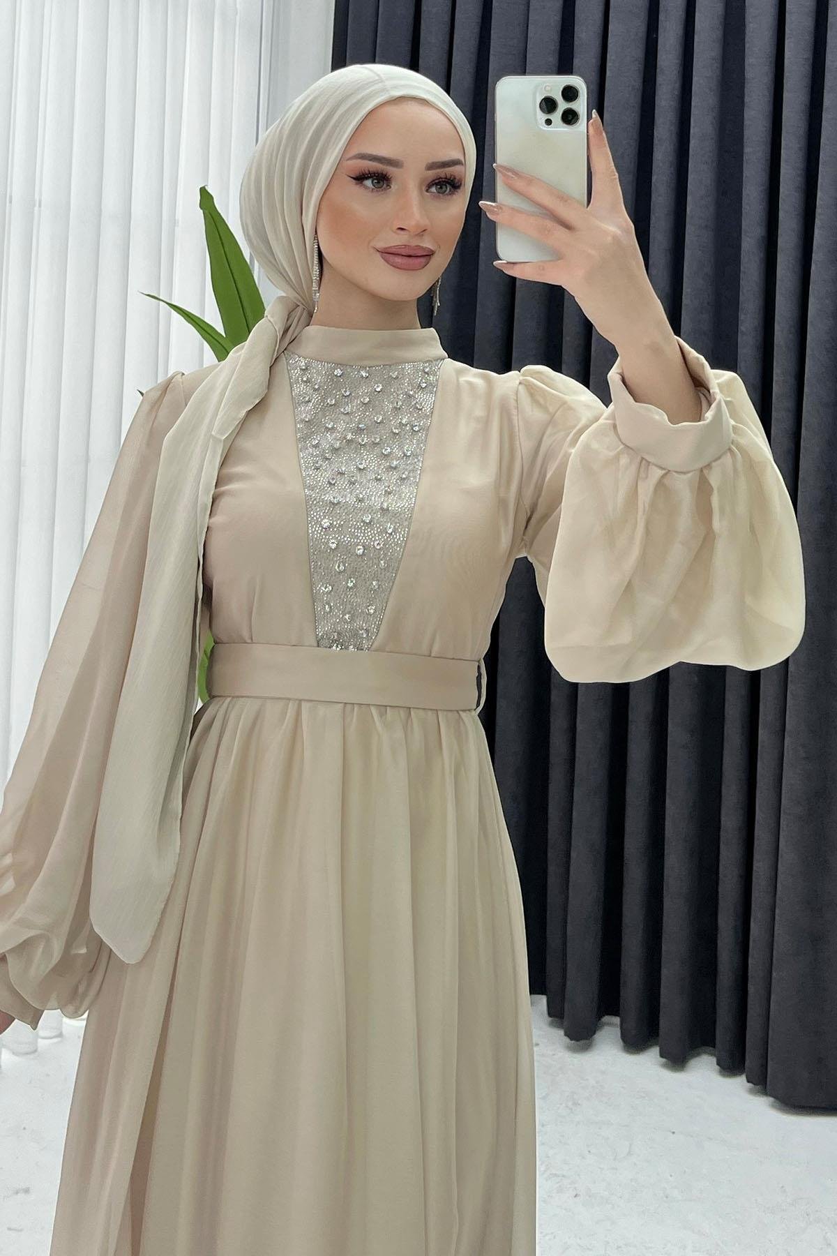Taş Detaylı Prenses Elbise-TAŞ - Moda Ensar