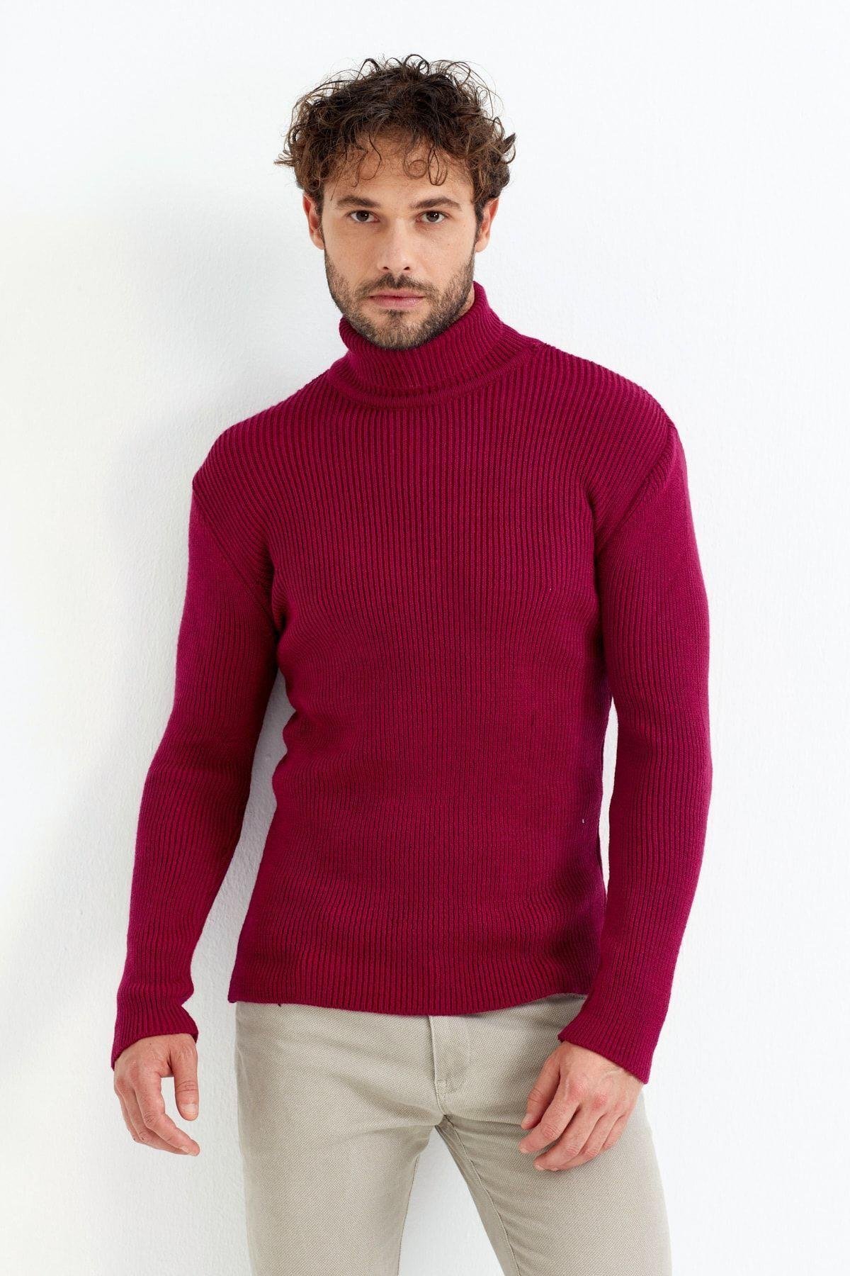 Bordo Balıkçı Yaka Kazak -trzcm7781r04