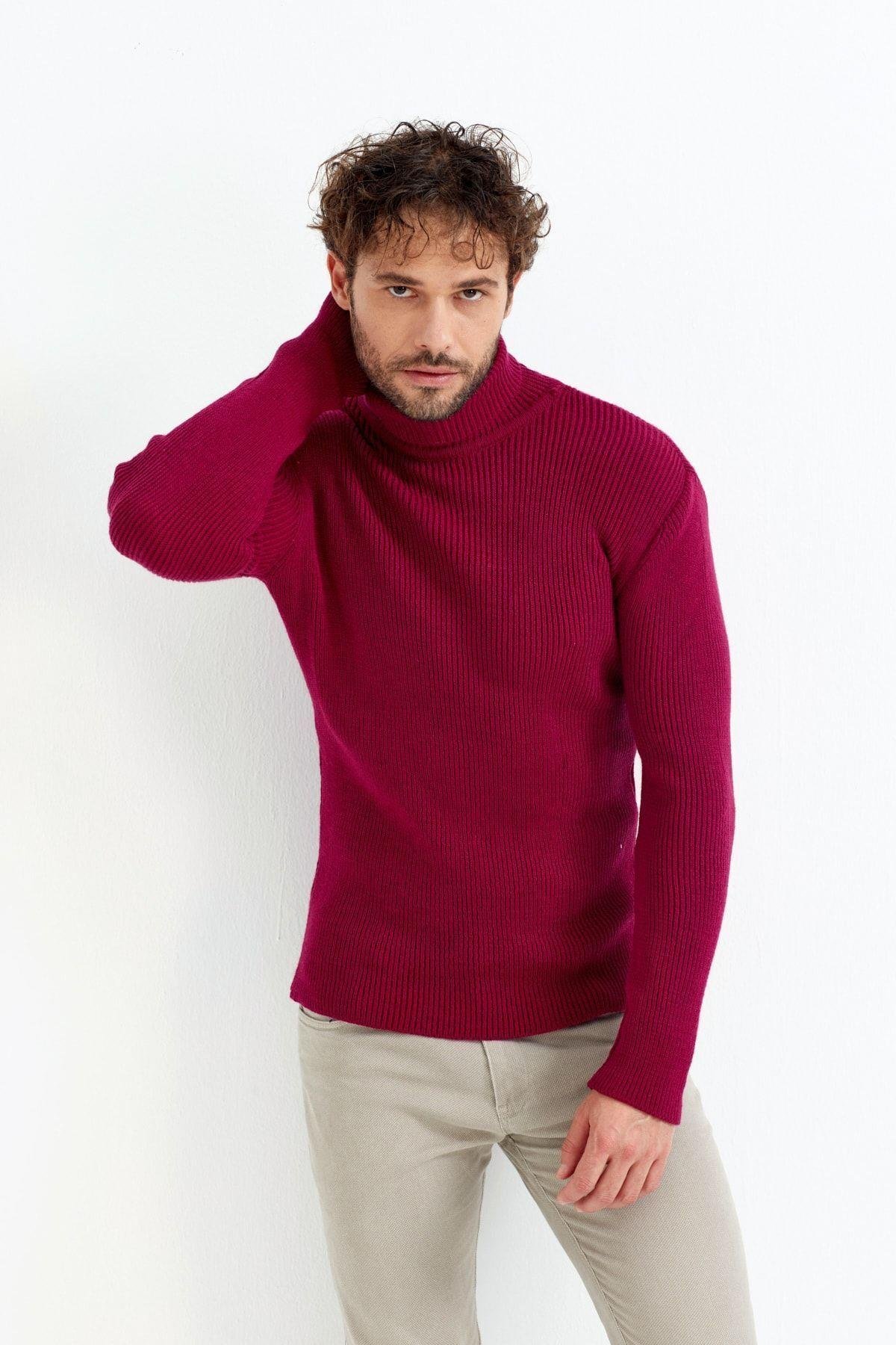 Bordo Balıkçı Yaka Kazak -trzcm7781r04