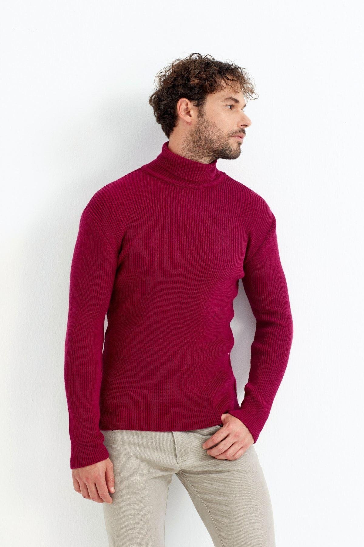 Bordo Balıkçı Yaka Kazak -trzcm7781r04