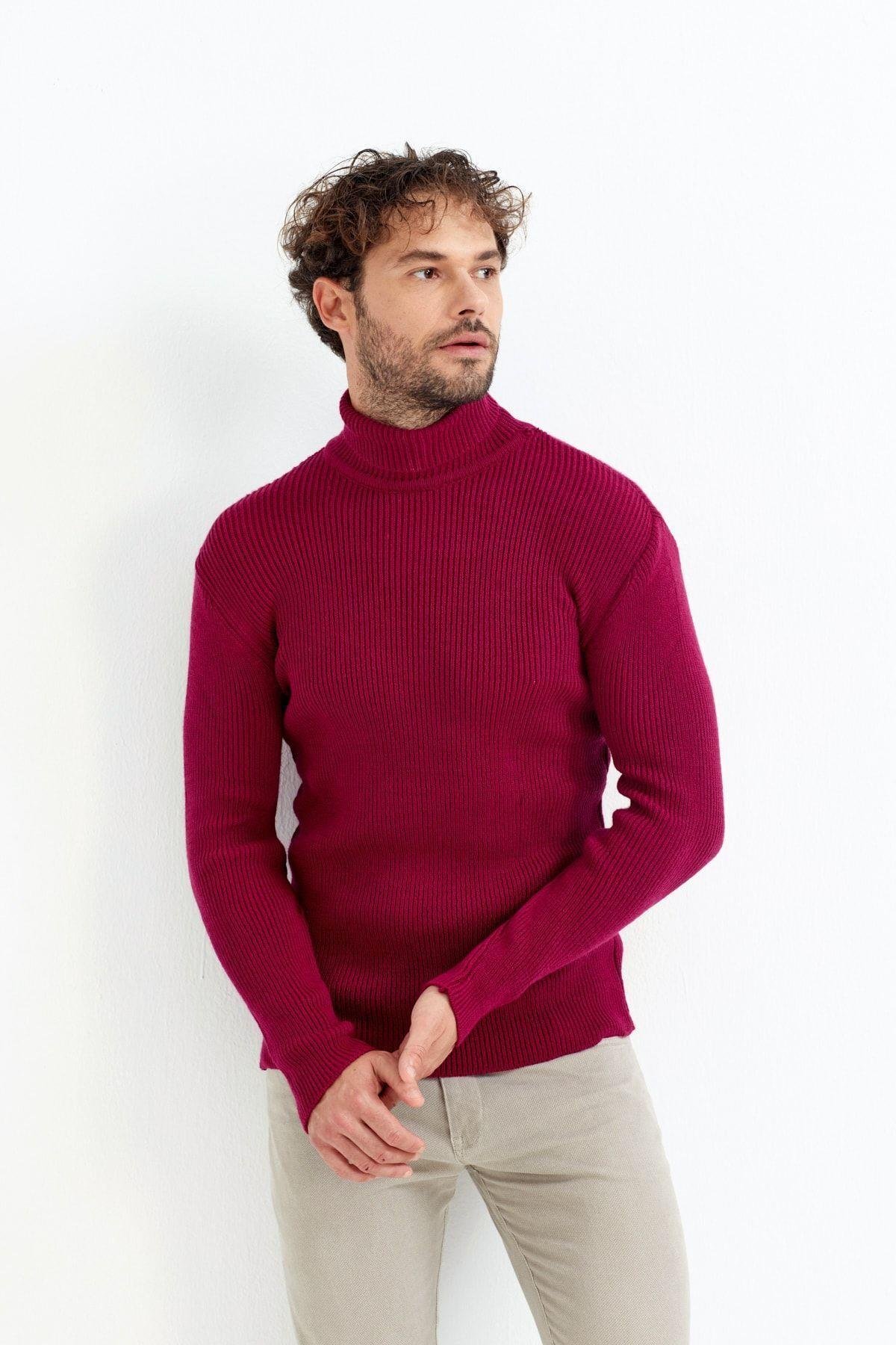 Bordo Balıkçı Yaka Kazak -trzcm7781r04