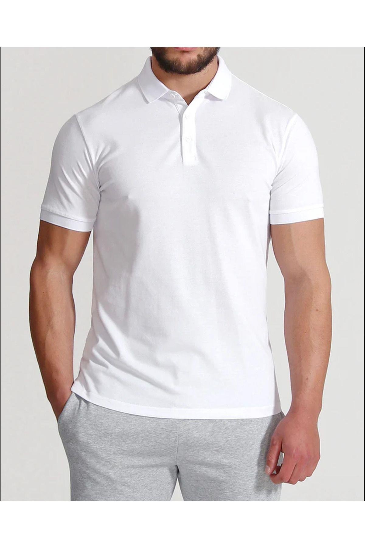 Erkek Beyaz %100 Pamuk Serin Tutan Regular Fit Polo Yaka T-shirt