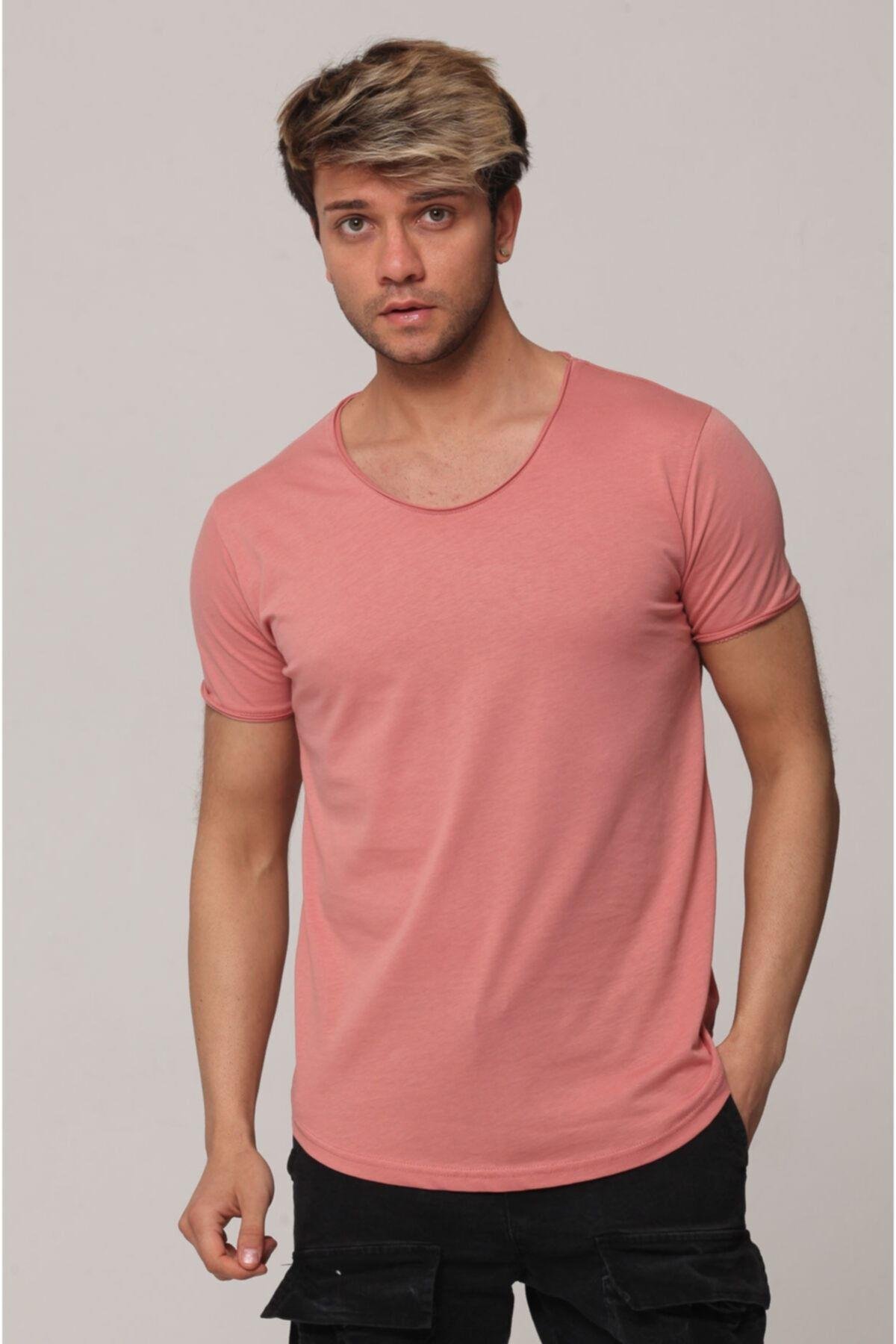Erkek Pudra Pis Yaka Salaş T-shirt
