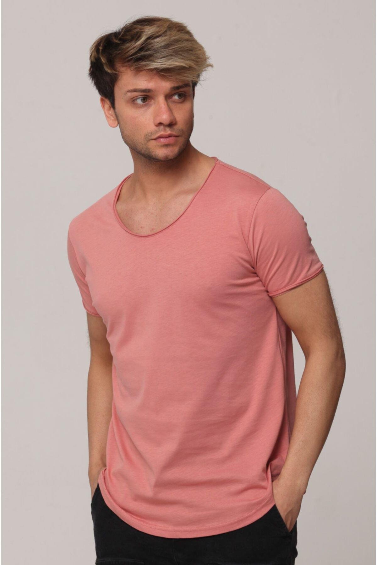 Erkek Pudra Pis Yaka Salaş T-shirt
