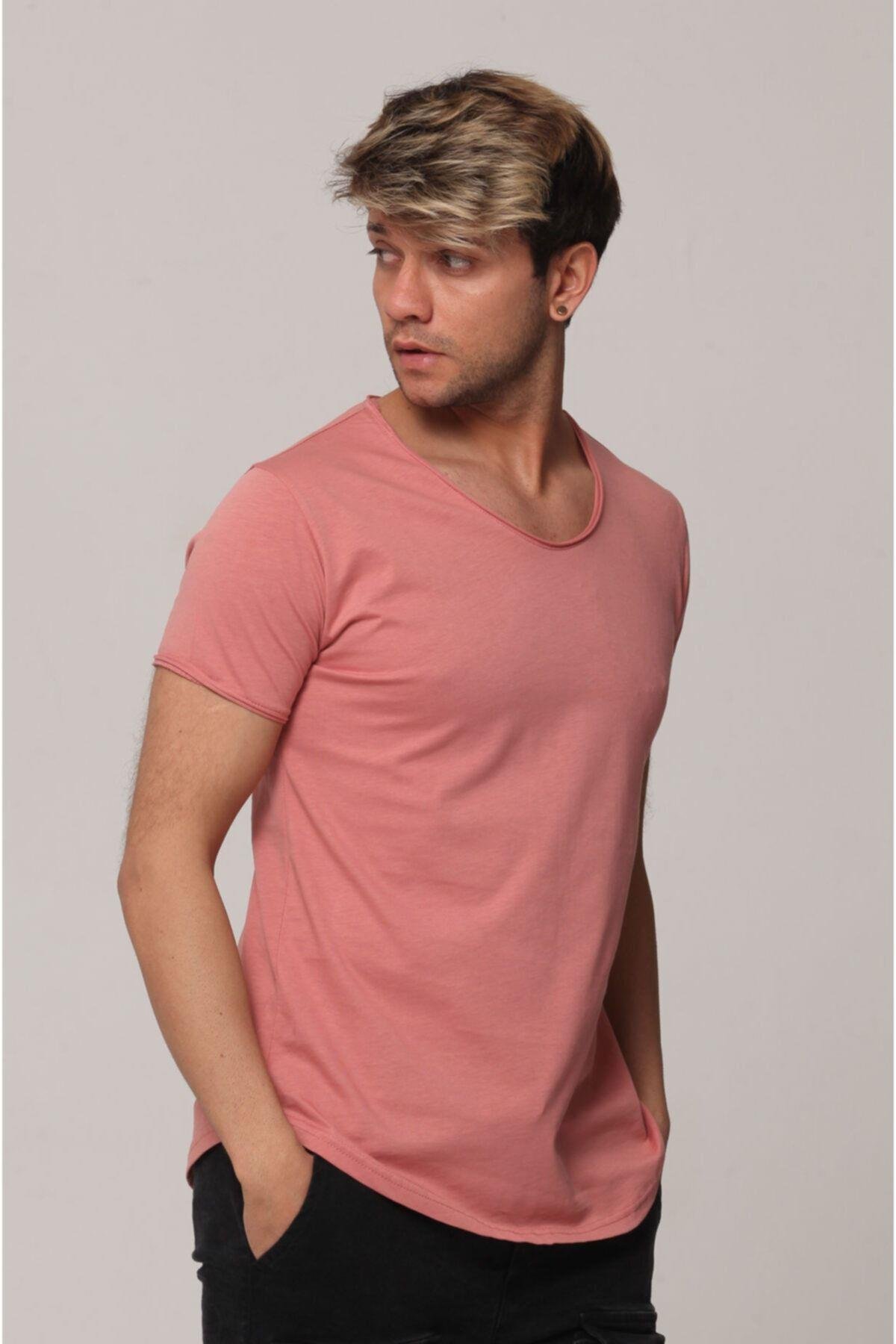 Erkek Pudra Pis Yaka Salaş T-shirt