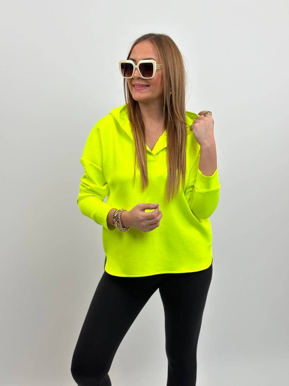 Kapu onlu Neon Sar Scuba Sweatshirt