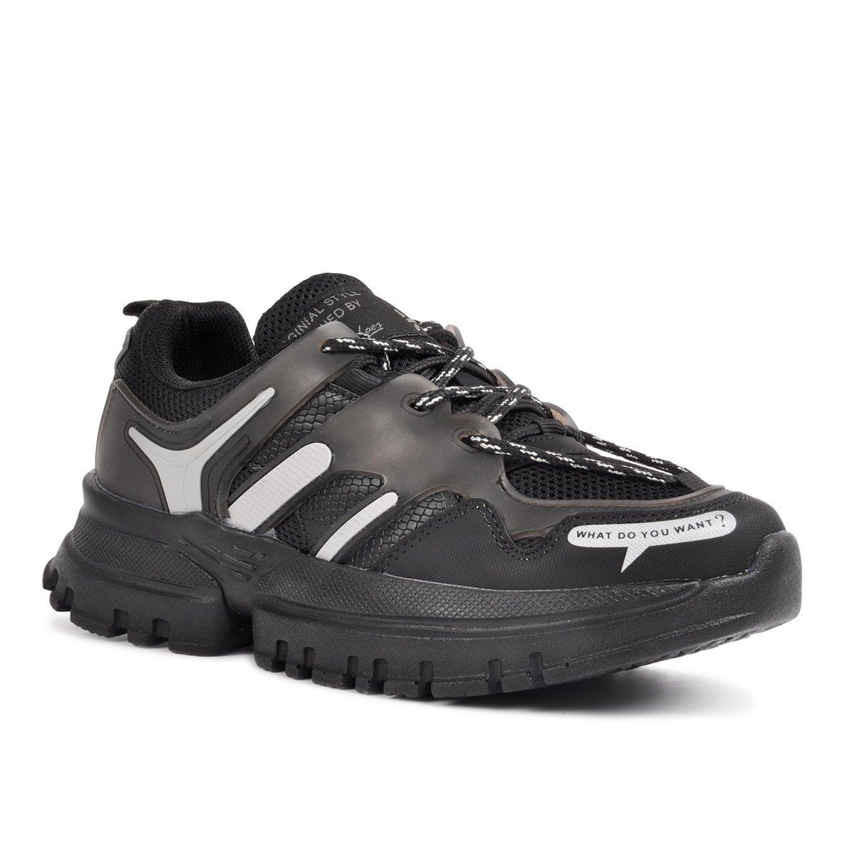 Conpax 5154 Siyah-Gümüş Kadın Kalın Taban Sneaker - Ayakmod