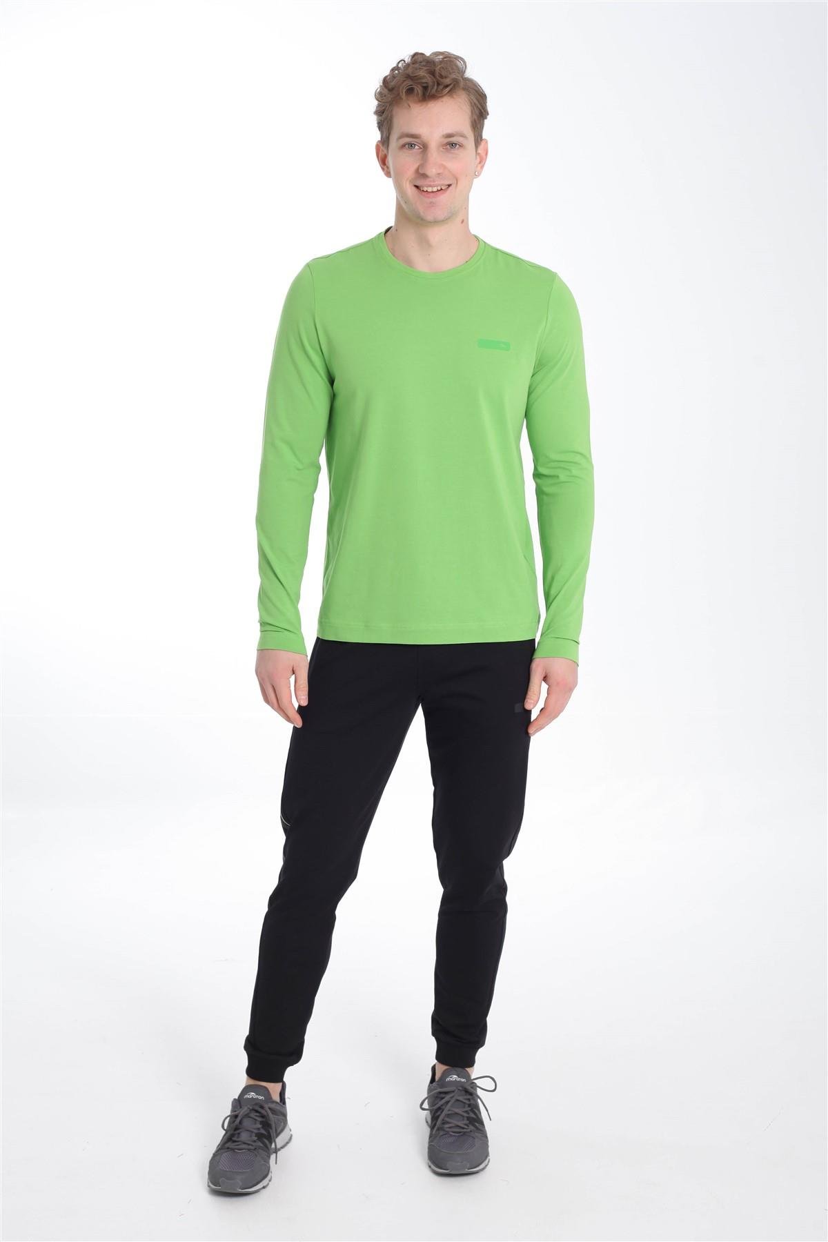 Maraton Sportswear Regular Erkek Bisiklet Yaka Uzun Kol Basic Fıstık Yeşili  Sweatshirt 20906 - Maraton Sportswear