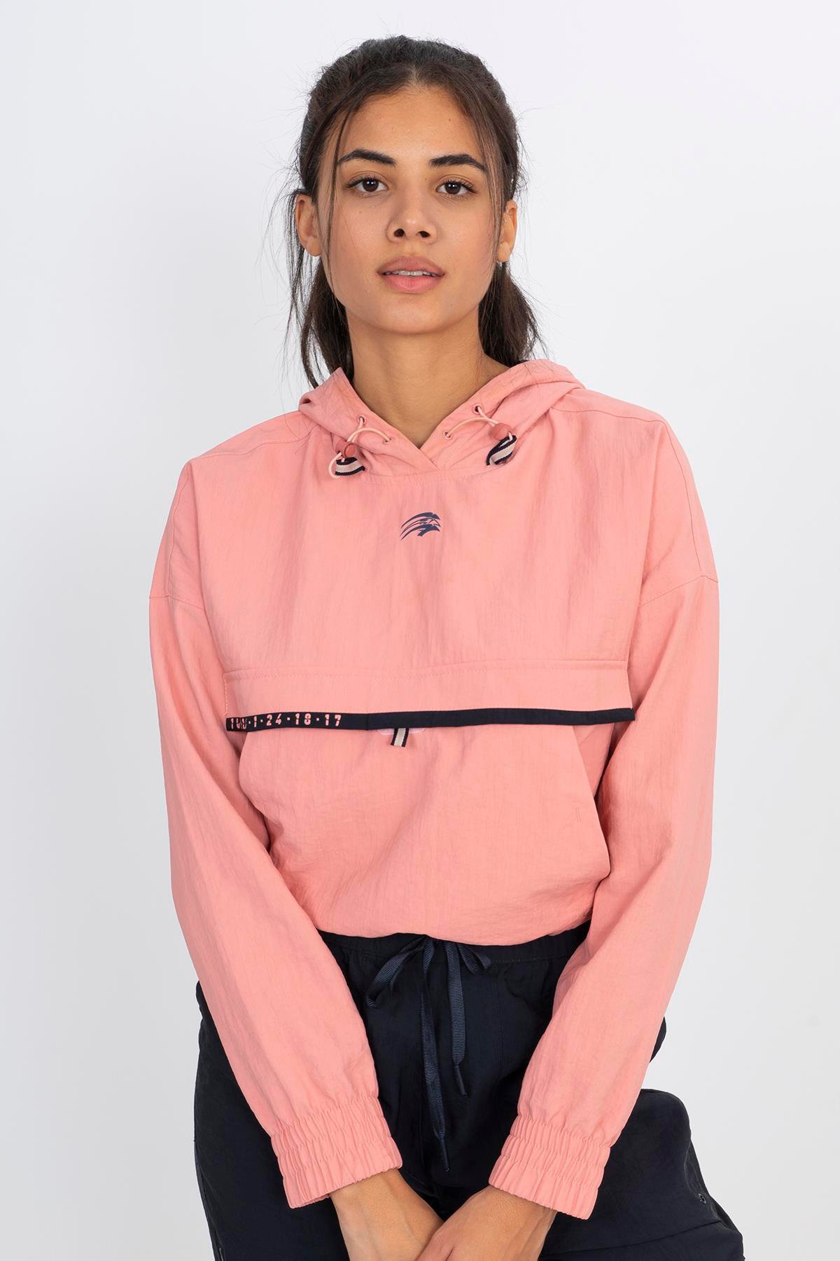 Maraton Regular Woman Hooded Rose Dark Blue Crop Top Tee 21121