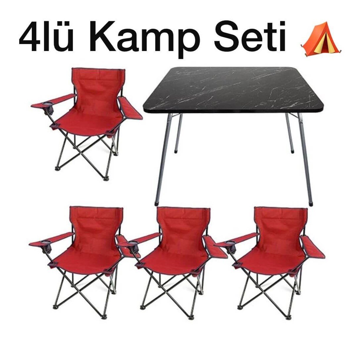 Katlanır Kamp Sandalyesi Seti - 4 Sandalye ve 1 Masa - Kepez Yapı Market