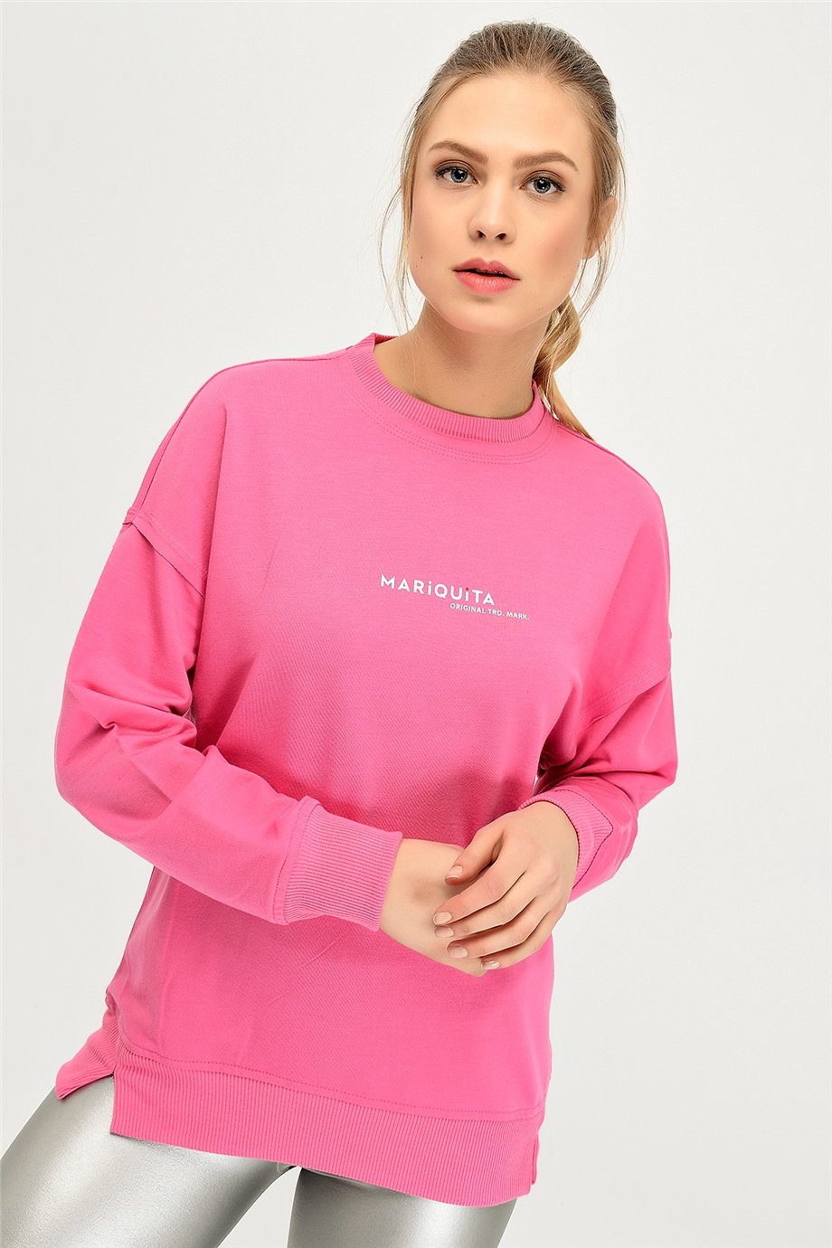Bask l Boyfriend Sweatshirt Pembe Hadise Kad n Giyim