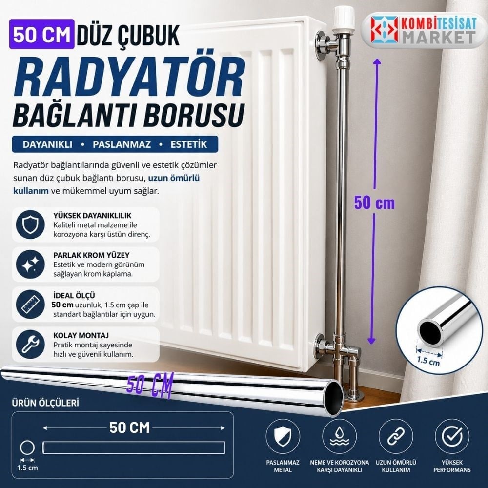 50 cm Düz Çubuk Radyatör Bağlantı Borusu