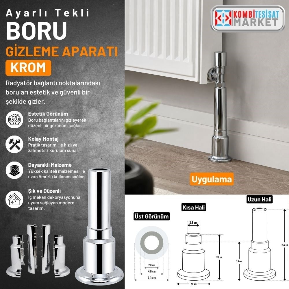 Ayarlı Tekli Boru Gizleme Krom