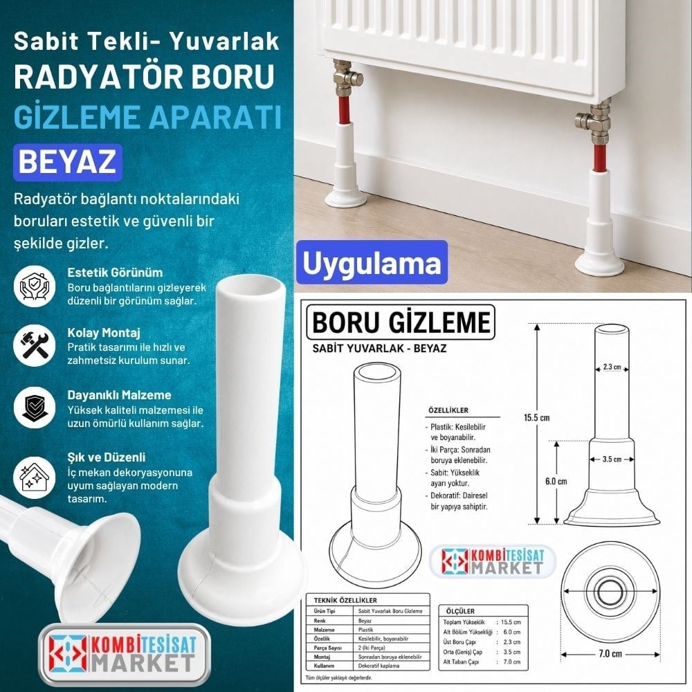 Yuvarlak Sabit Beyaz Boru Gizleme Aparatı