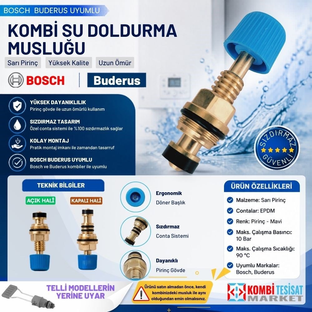 Bosch Buderus Su Doldurma Musluğu Sarı Pirinç