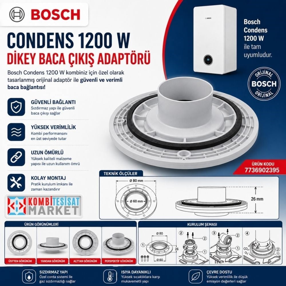 Bosch Condens 1200 W Dikey Baca Çıkış Adaptörü