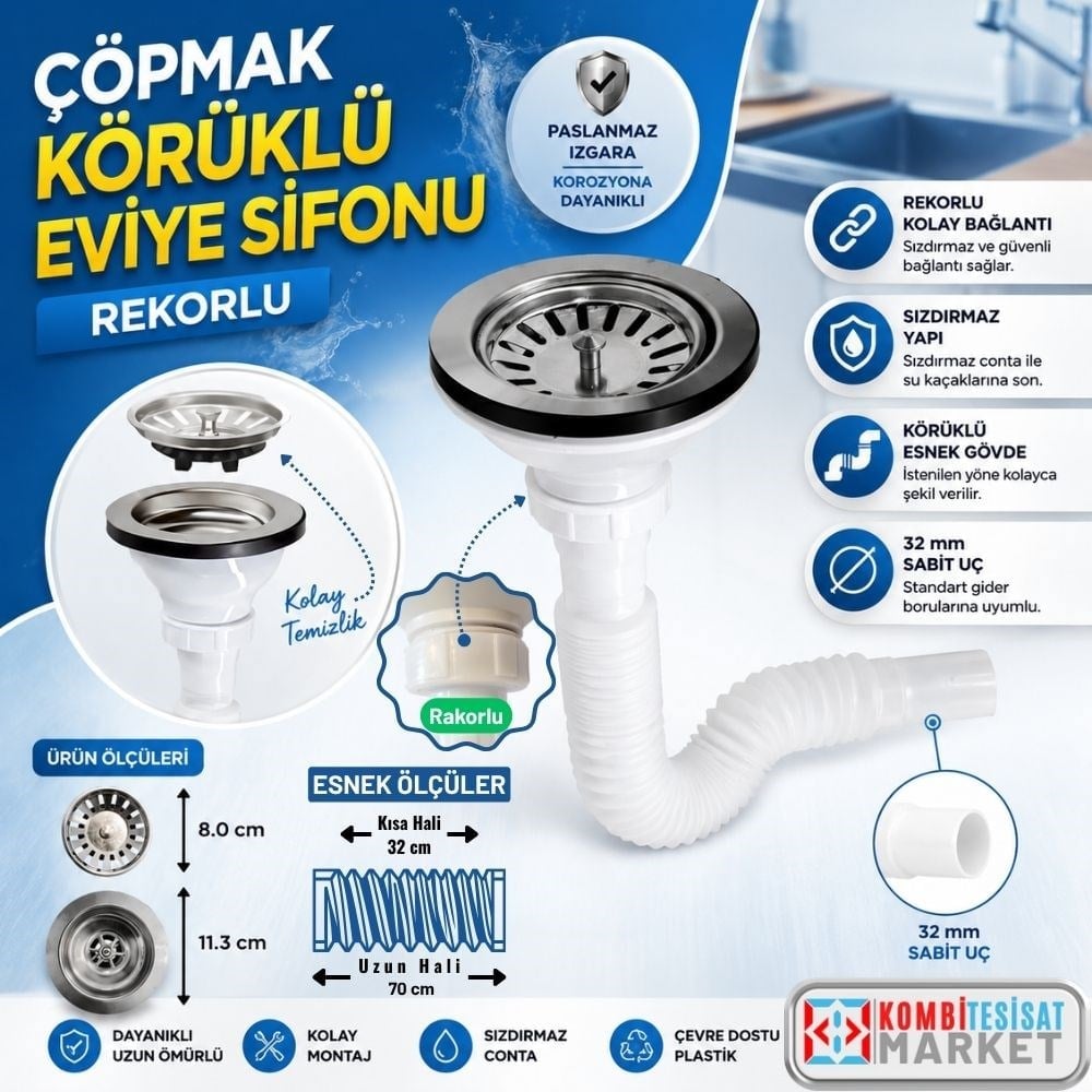 Çöpmak Körüklü Eviye Sifonu Rekorlu