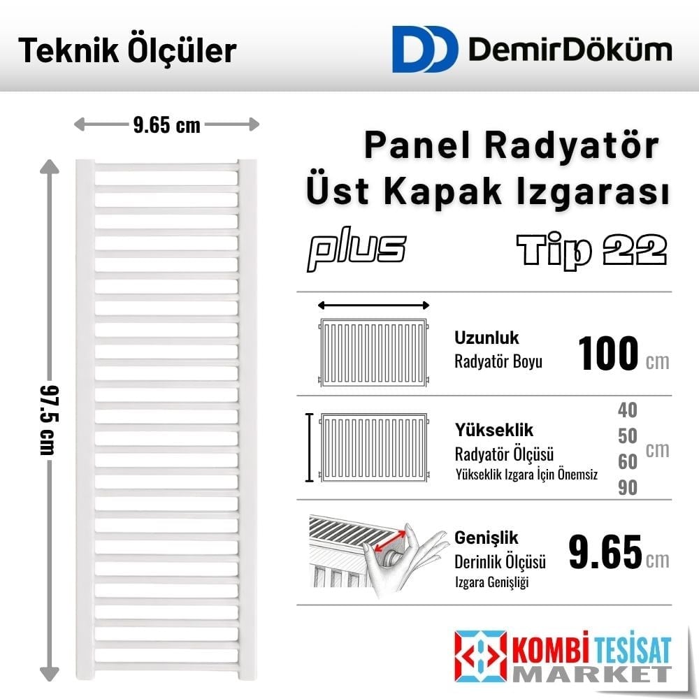 Demirdöküm Panel Plus Tip 22 Radyatör Üst Kapak Izgarası 100 cm