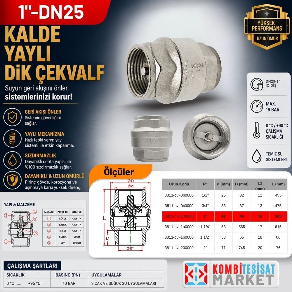 DN20-3/4 Kalde Yaylı Dik Çekvalf