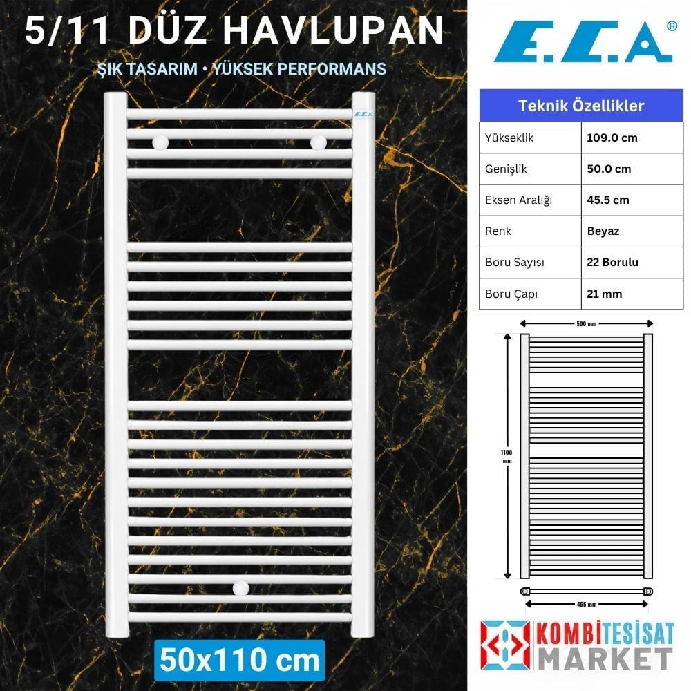 ECA 50x110 cm Düz Beyaz Havlupan Havlu Kurutucu Radyatör Banyopan