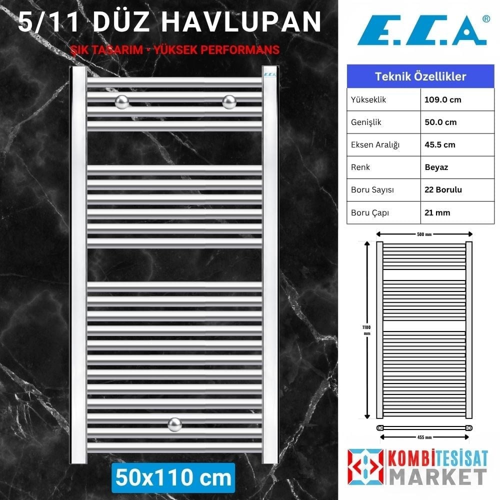 ECA 50x110 cm Düz Krom Havlupan Havlu Kurutucu Radyatör Banyopan
