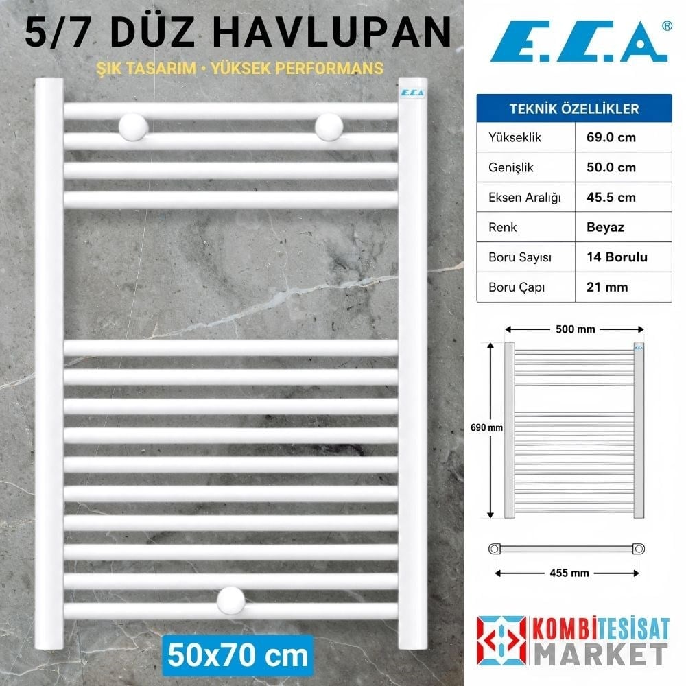 Eca 5/7 Düz Havlupan Beyaz I Havlu Kurutucu Radyatör I Banyopan