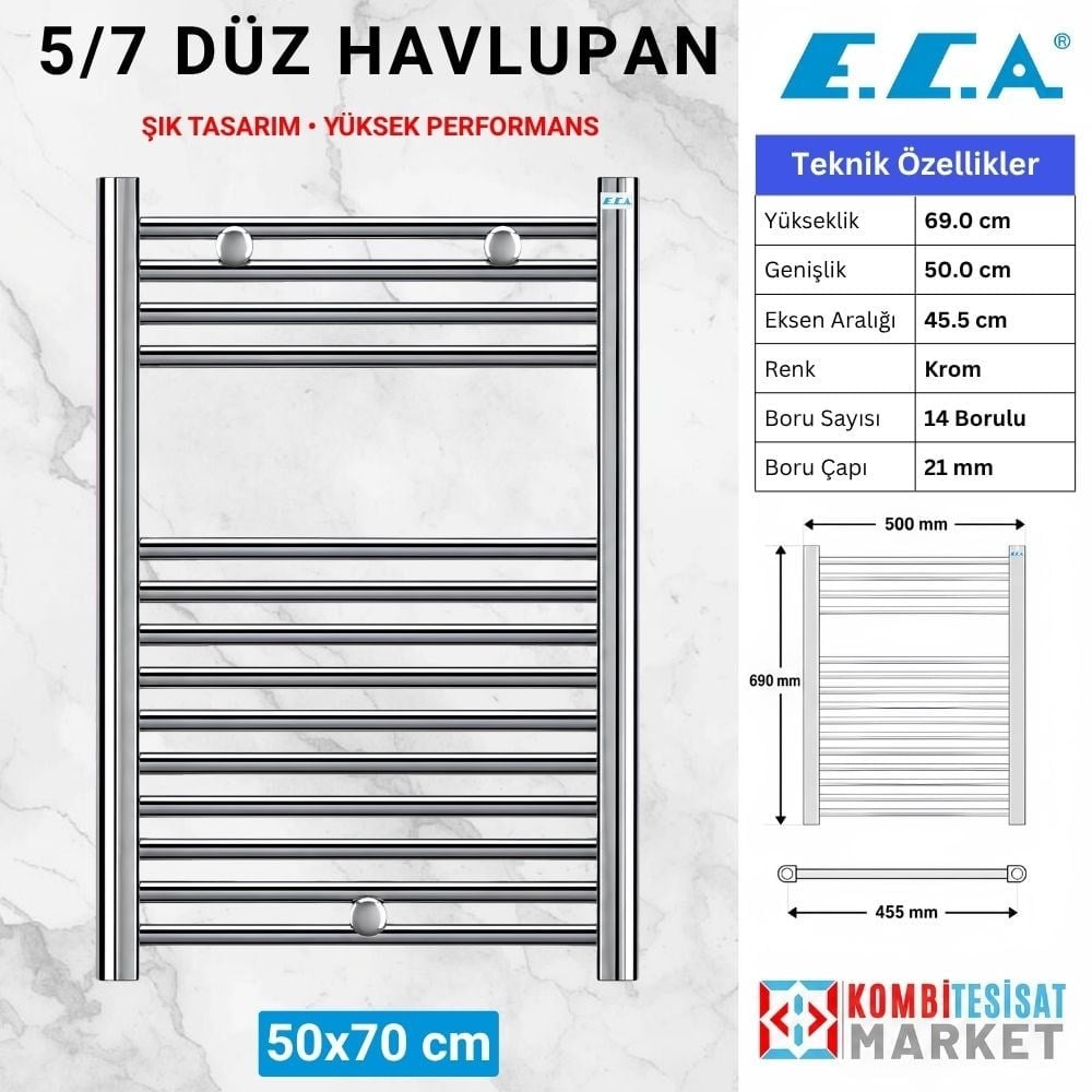 ECA 50x70 cm Düz Krom Havlupan Havlu Kurutucu Radyatör Banyopan